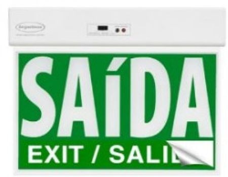 FB-15. Placa de Saída de Emergência Autônoma 24x18 Verde com Adesivos